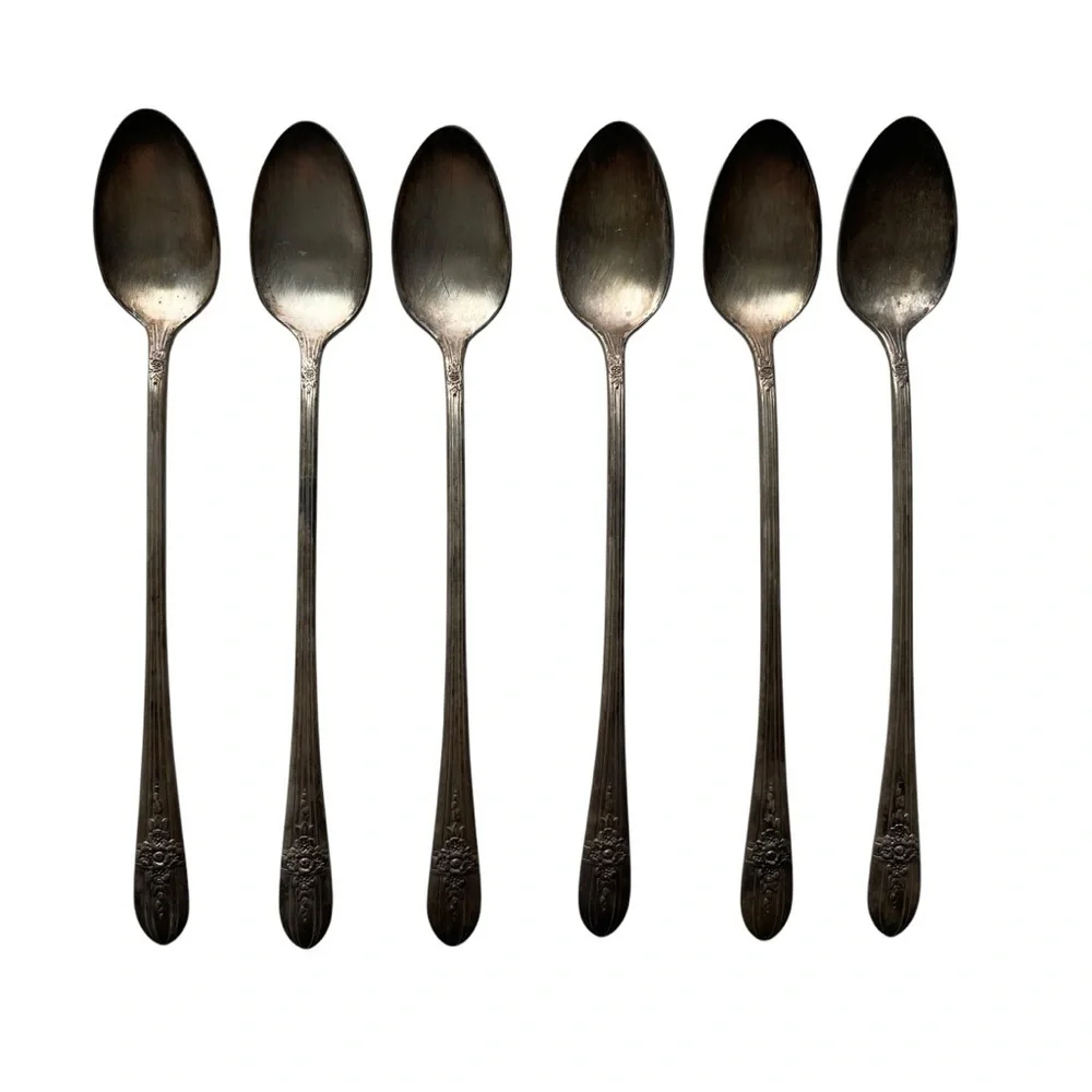 Wm Rogers Mfg Co AA IS Long Handle Spoons Antique Set Of 6 Mixing Stir Floral